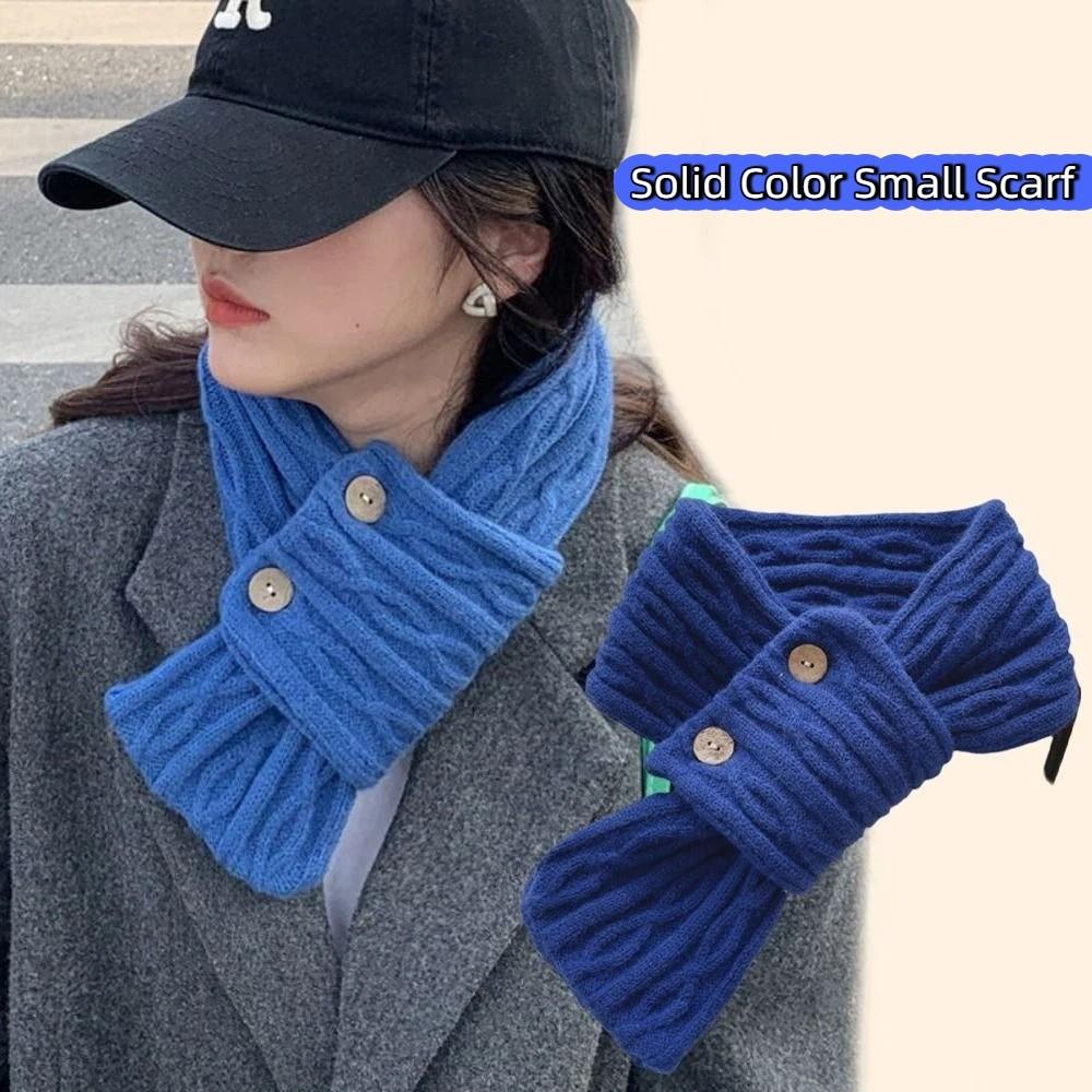 Windproof Cross Scarf Button Women Winter Neckerchief Casual Knitted Scarf Apparel Accessories