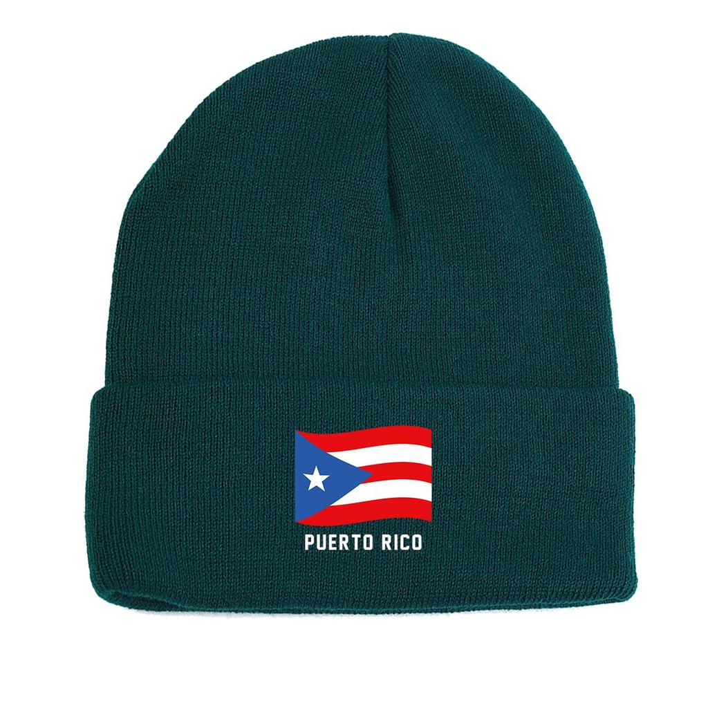 Flag of Puerto Rico Warm Knitted Cap Beanie, Patriotic Skullies Beanies Winter Candy Color Leisure Bobble Hat Knitted Hat Beanie