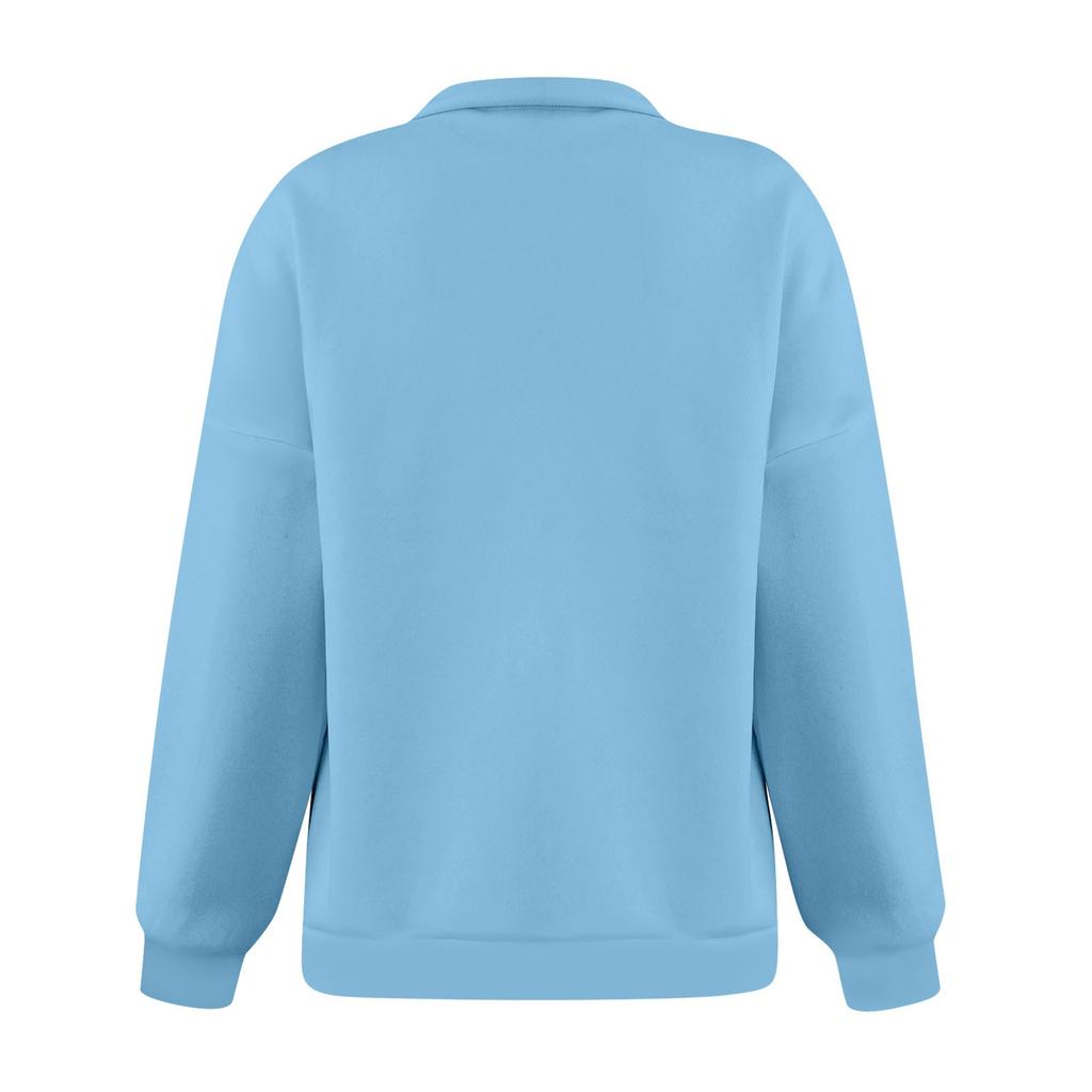 Women's Casual Fashion Long Sleeve Solid Color Zip Pocket Sweatshirt Top