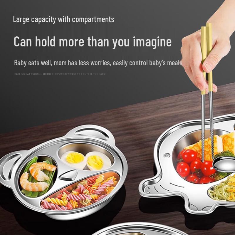 Jinwanfu 316L Stainless Steel Kids Divided Meal Plate