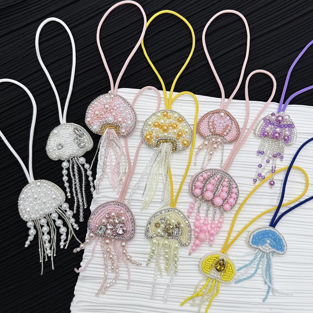 Rhinestone Jellyfish Beads Patches Bag Charm Crystal Tassel Lanyard Sewing Jellyfish Beading Applique Patch Keychain Bag Accesor