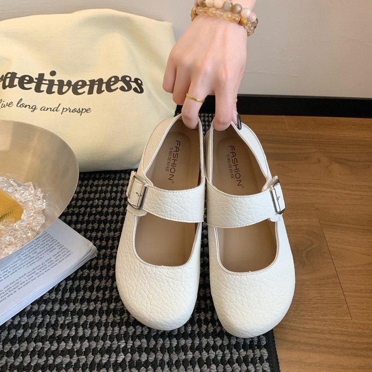 

Тупой носок с юбкой плоская подошва маленькие кожаные туфли женские 2025 лето новая супермягкая ретро обувь бини французские туфли Мэри Джейн 40 бежевый