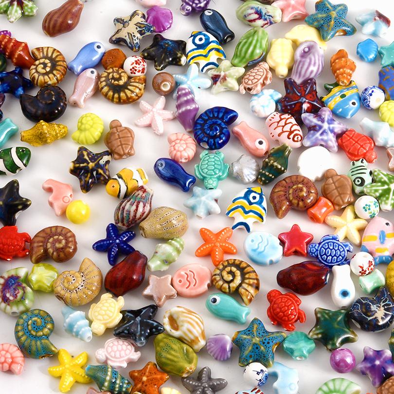 10pcs/Lot Sea Beach Conch Starfish Tropical Fish Bead Charms For Jewelry Making Supplies Ceramics Pendant DIY Bracelets Material