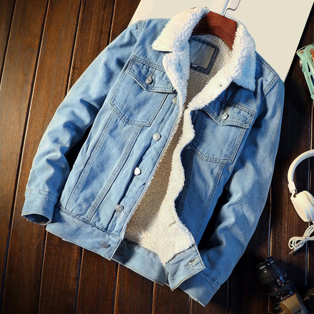 Männer Winter Jacke Denim Innere Fleece Verdicken Winter Jeans Jacke Mantel männer Drehen-unten Samt Jacke Herren pelz Parkas