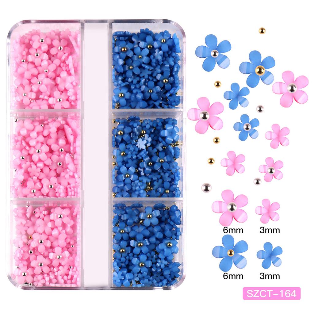 Nail Art Five-Petal Flower Ornament Macaron Three-Dimensional Resin Steel Ball Nail Art Jewelry Mixed