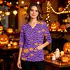 Women's Halloween Print V-Neck Top with Pockets, Side Slit, 3/4 Sleeves