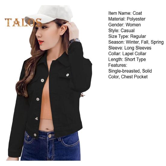 Winterjacke für Damen, lange Ärmel, Umlegekragen, Brusttaschen, Knopfverschluss, Mantel, kurze Ausführung, lässige Streetwear, Jeansmäntel