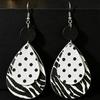 Polka Dot Double Layer Water Drop Leather Earrings - Black & White Geometric Accessories
