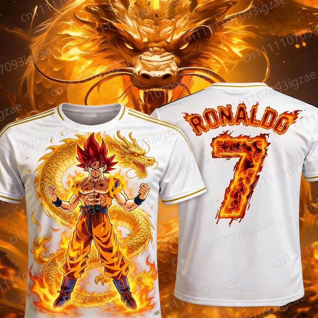 2026 Quick-Dry Summer Unisex Dragon Ball  Goku x Ronaldo  Collab Soccer Jersey Training Sports T-Shirt and Shorts Set