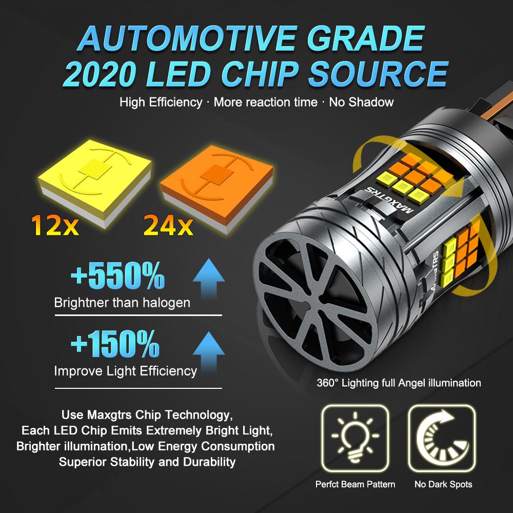 MAXGTRS 2x T20 7443 W21/5W Canbus 3157 LED Double Switchback Amber Dual Color Turn Signal Light T25 P27/7W Bulb 12V