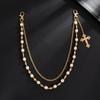 Beads Pearl Waist Chain Cross Pants Chain Retro Tassel Jeans Chain  Female