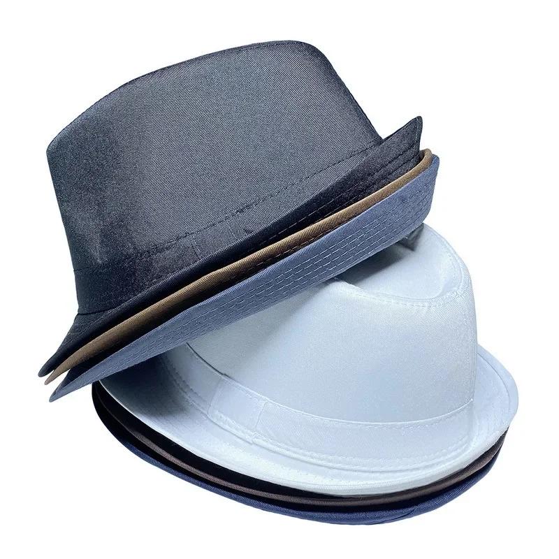 Letni Jednolity Jasny Kolor Kapelusz Przeciwsłoneczny Brytyjski Kapelusz Jazzowy Cylinder Męski Cylinder Zimowy Kapelusz Jazzowy Ciepły dla Osób w Średnim i Starszym Wieku Kapelusz Fedora