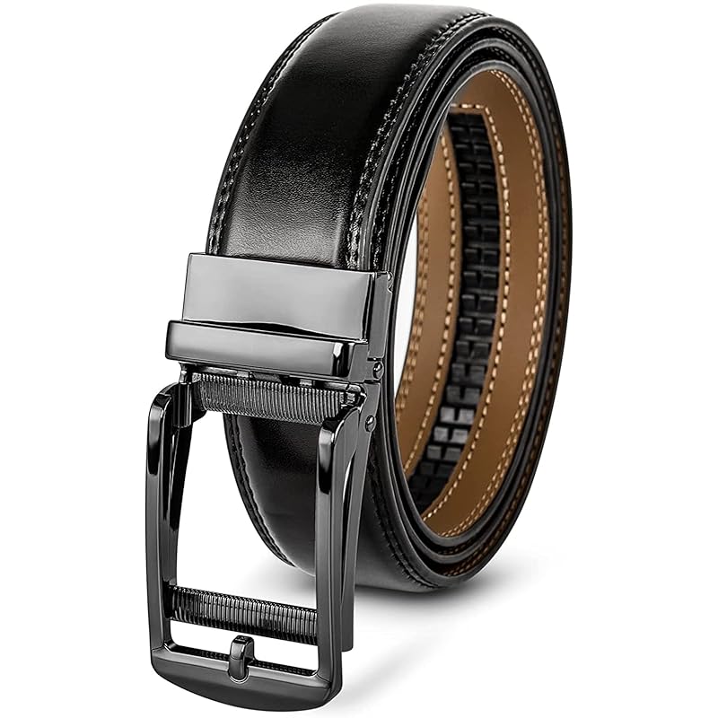 

[Venrk] belt men s gentleman belt stepless adjustment belt No hole business auto lock type big size genuine leather men s belt belt without holes suit