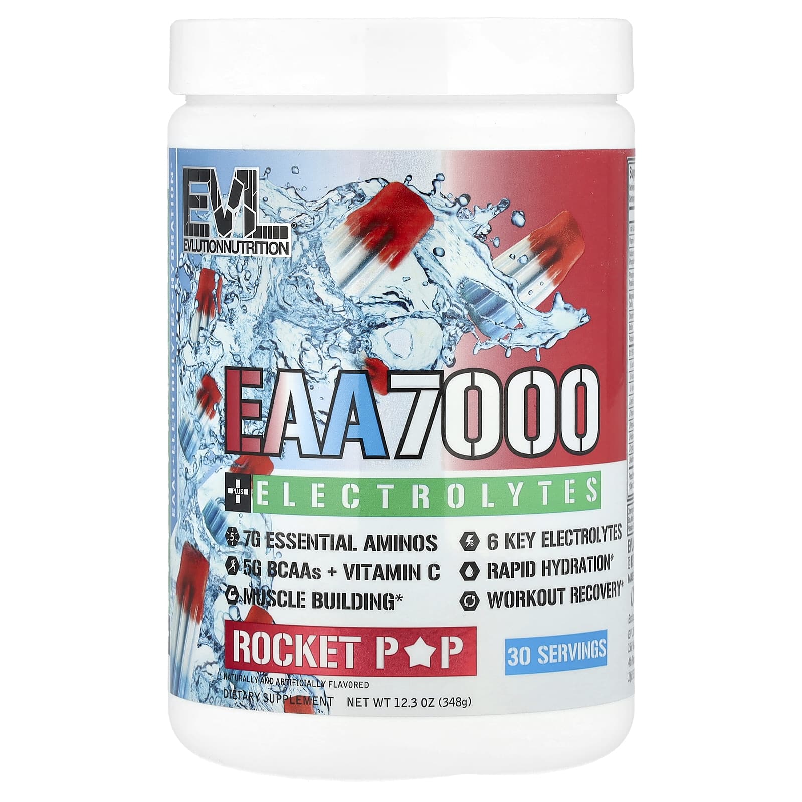 

EVLution Nutrition, EAA 7000 + Електроліти, Ракетний лід, 12,3 унції (348 г)
