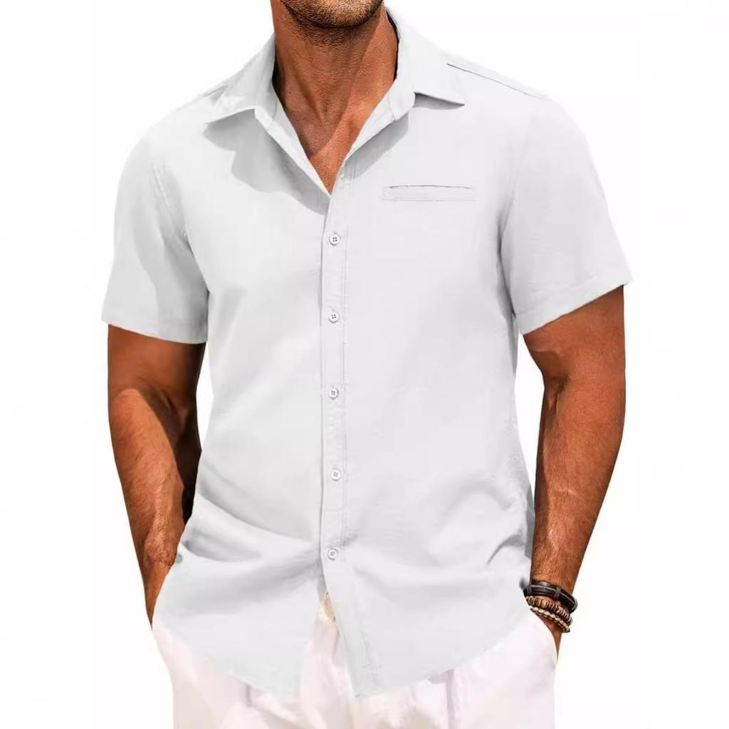 Camicia Estiva a Revers Monocolore Manica Corta Manica Lunga Bottoni Uomo Camicia Bella Tendenza