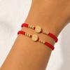 Go2boho Charm Bracelet Red Woven Nylon Thread with 18K Gold Plated Cross Coin Catholic Religious Gift Jewelry