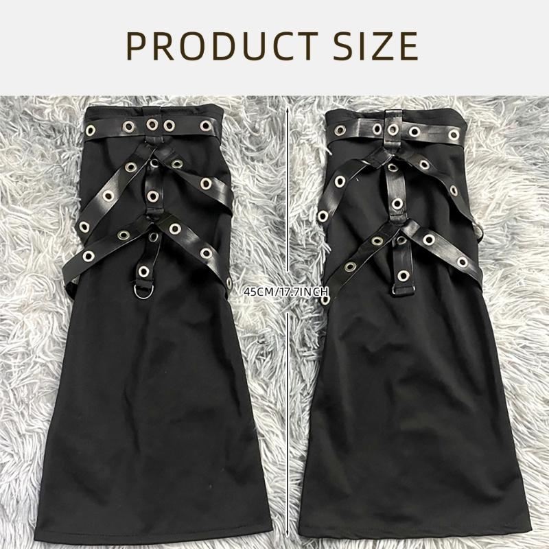 Women Punk Lace Up Straps Flared Leg Warmers Japanese Harajuku Eyelets Knee Length Foot Cover Long Tube Socks Streetwear