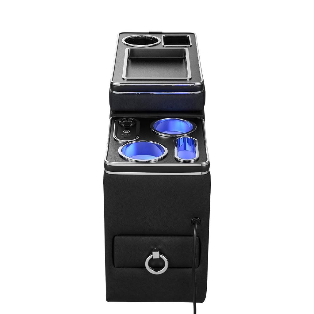 VEVOR Center Console Storage Box Between Seat with 7-Color Ambient Lights, USB/Type-C/Cigarette Lighter Charging