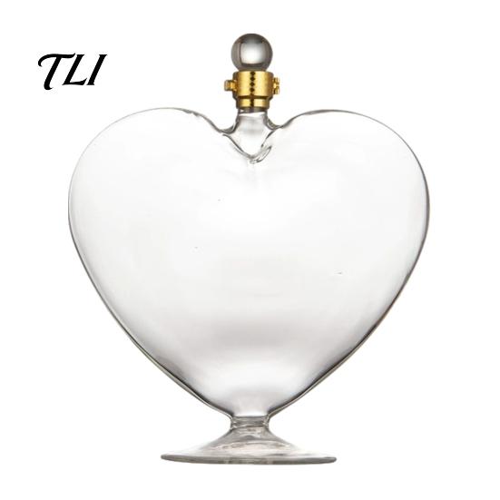 Glass Carafe for Fruit Wine Heart Shaped Bottle with Airtight Stopper, Elegant Crystal Texture Liquor Serving Container Decanter,