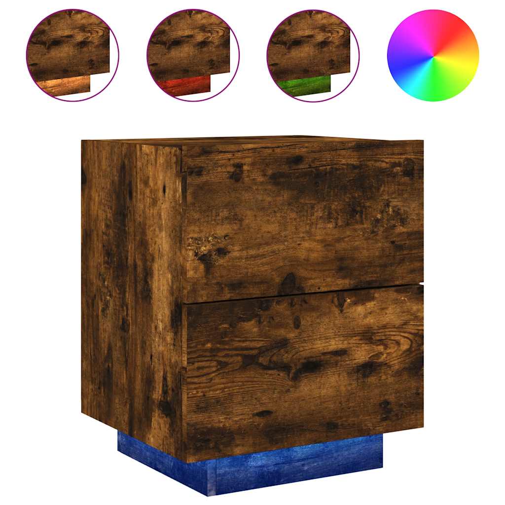 Nightstand with LED Lights Smoked Oak Wood Material