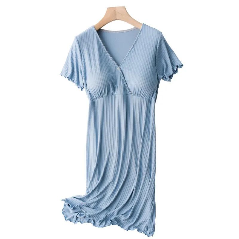 Nursing Nightgown with Built in Bra Lightweight Postpartum Loungewear Maternity Pajama Mid Length Dress Nursing Wear