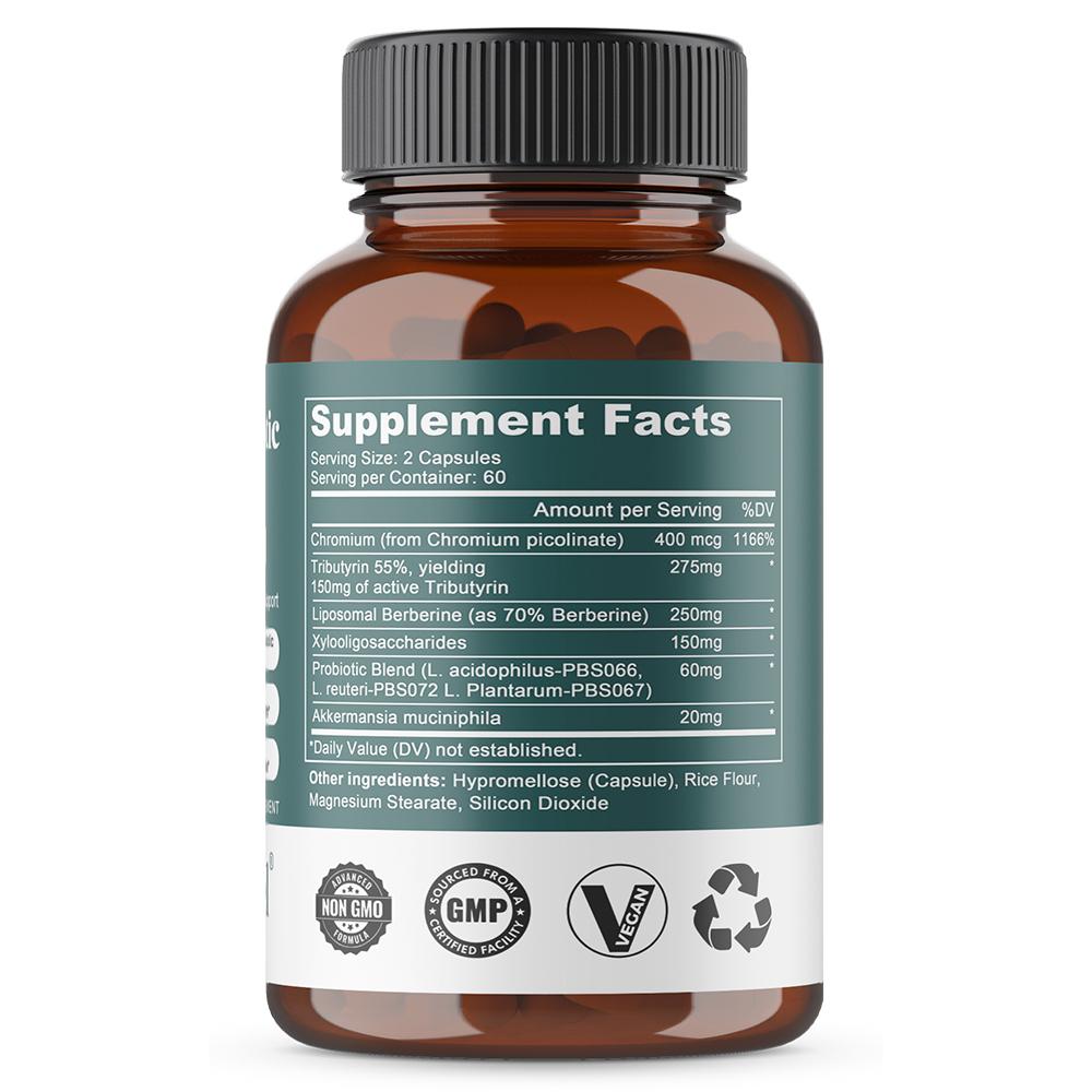 Supliment cu Berberină Lipozomală, Cu Crom, Probiotic, 120 Capsule Per Flacon