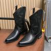 Stivali da Cowboy Western in Pelle Retrò da Uomo, Punta Acuta, Taglia Grande, Tacco in Legno, Stile Cavaliere.