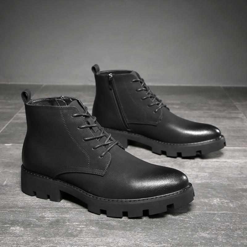 Fashion Men Casual Business Office Formal Dress Platform Boots Lace-up Original Leather Shoes Black Trend Cowboy Boot Ankle Botas Hombre