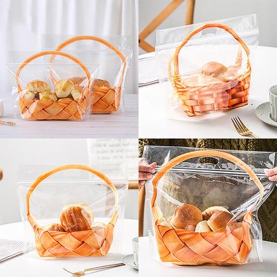 10Pcs Transparent Ziplock Bags Large Transparent Toast Bag Bread Holder Portable Self-Adhesive Pastry Food Packaging Bakery Gift