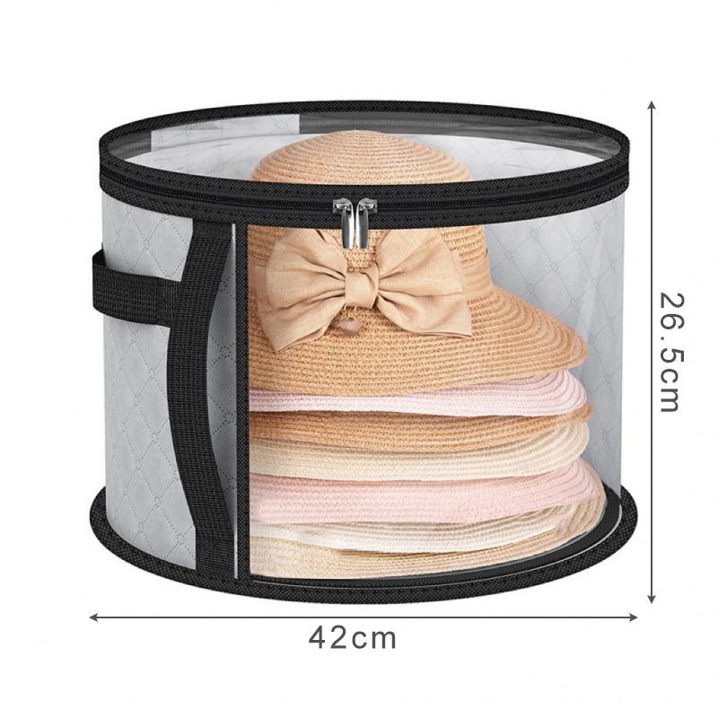 Foldable Hat Storage Bucket with Lid Clear Round Zipper Storage Bag for Clothes Hats Toys Cabinet Storage Box Home Organizers