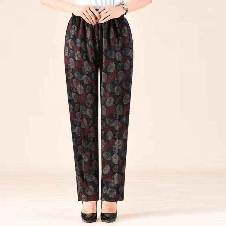 Women's Elastic Waist Loose-Fit Pants - Spring & Autumn, Large Size, Straight Cut for Middle-aged & Elderly
