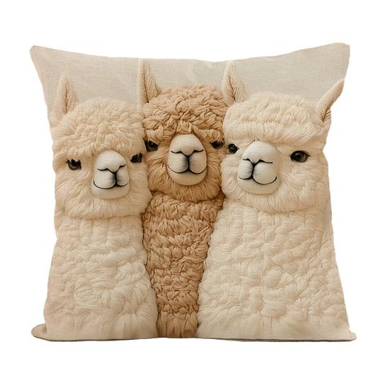 

2D Animal Cushion Cover Imitation Embroidery Alpaca Pattern Pillow Case Dog Highland Cow Throw Pillow Cover for Sofa Bed Car Seat 45x45cm A