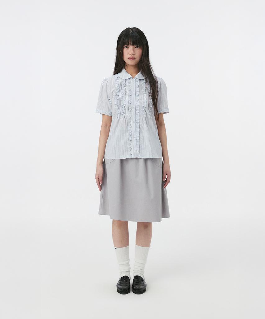 Ohesio Round Collar Frill Blouse, Stripe