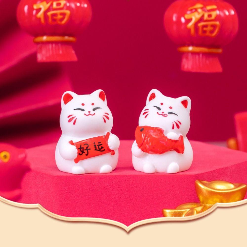 Mini Lucky Cat Figurine Cute Fortune Cat Figurines Cat Car Ornaments  Micro Landscape