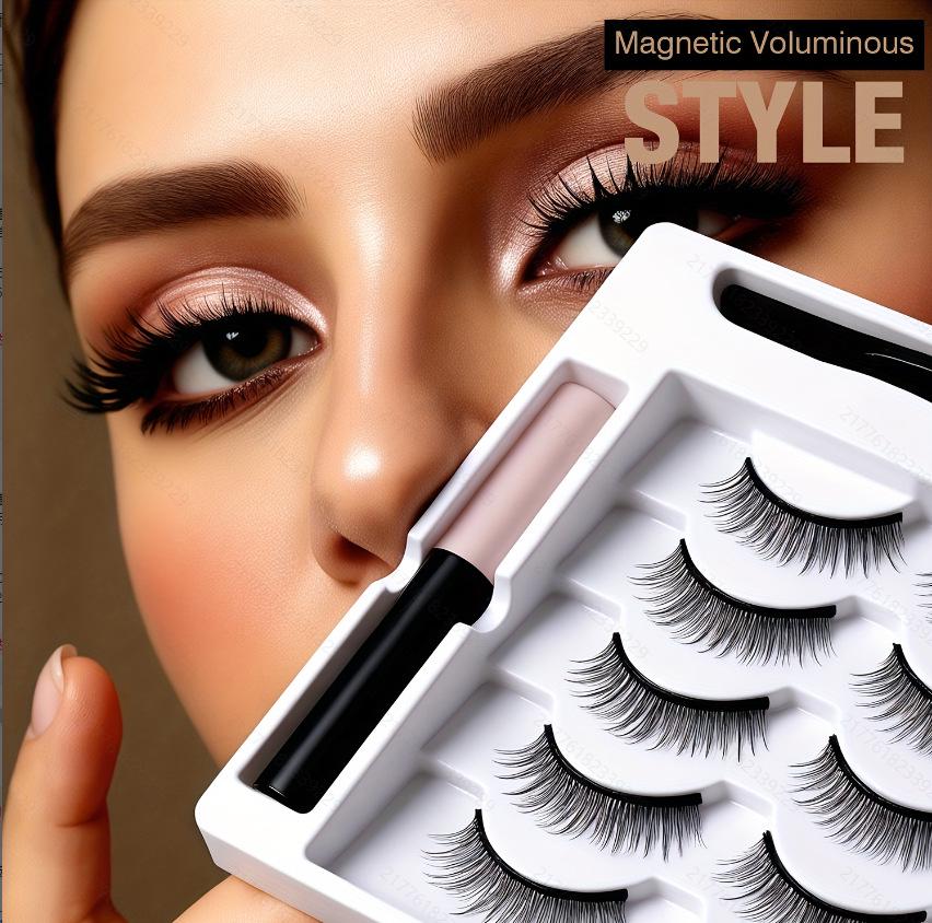 Dual Eyelid Set: Magnetic Liquid Eyeliner with Natural Long Thin False Eyelashes