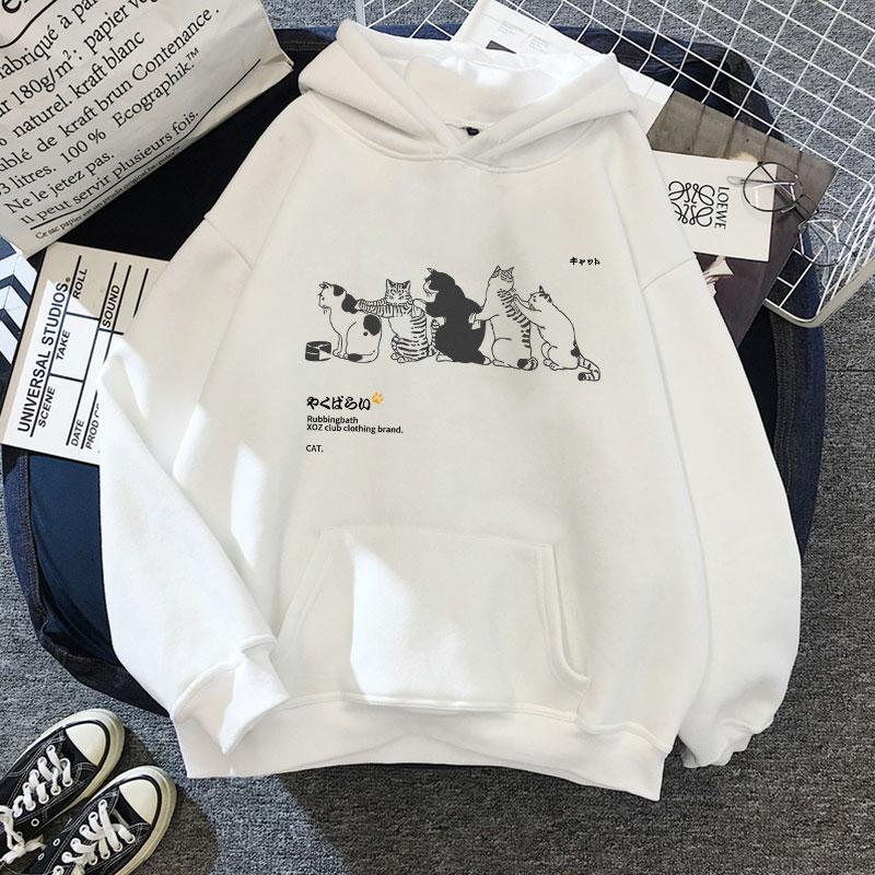 Women's Hip Hop Hoodie Streetwear Kanji Harajuku Funny Cat Sweater Winter Sweater Top Print Oversize Hoodies Women