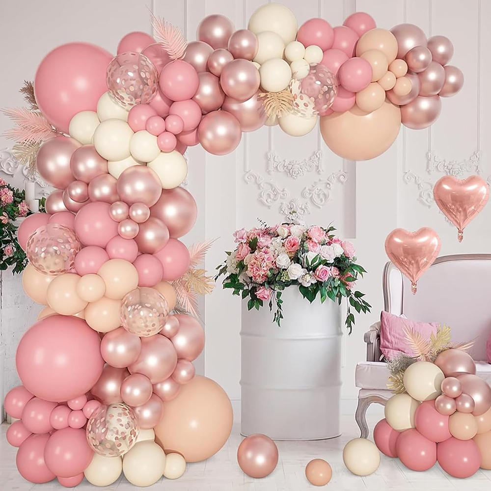 Retro Pink Balloons Garland Skin White Sand Rose Gold Confetti Balloon Arch Kit Wedding Anniversary Birthday Party Decoration