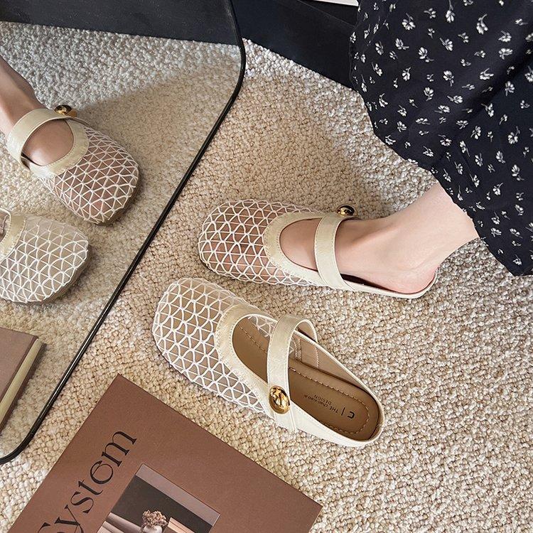 Mesh breathable half slippers women's summer wear 2025 new silver one-pedal fisherman shoes bag head flat-bottomed cool slippers