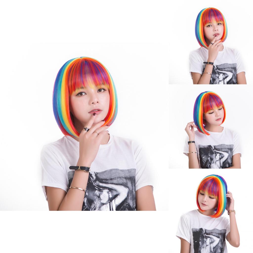 Cosplay Short Rainbow Wig For Women Party Fun