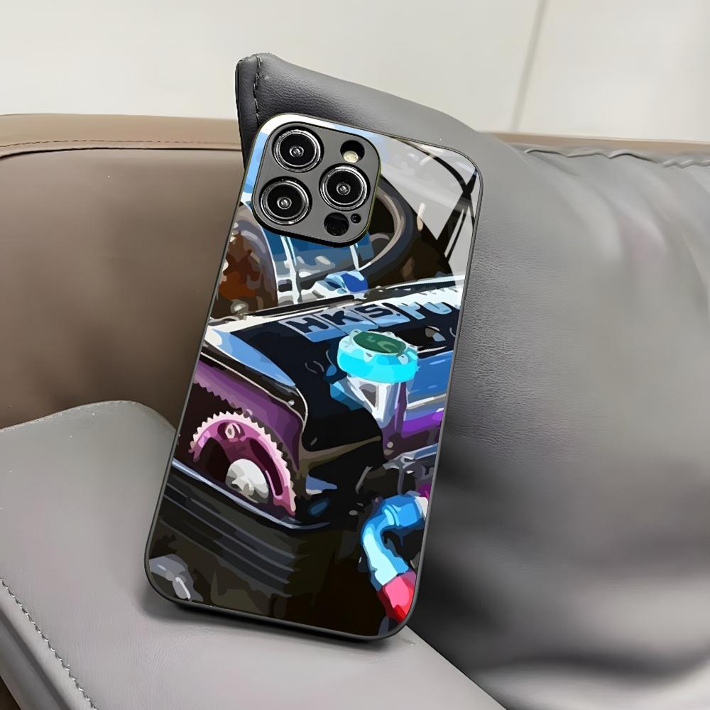 Sports Car HKS JDM Accessories Phone Case for Iphone 16 15 14 12 11 13 Pro Max Mini 8 X Xr Xs Puls Black Glass Cover