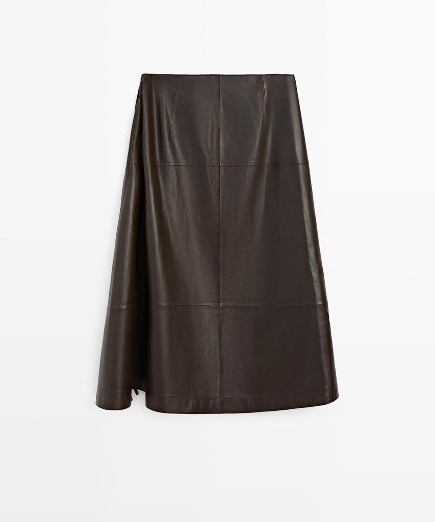 Masimodutti Napa Leather Bow Detail Midi Skirt