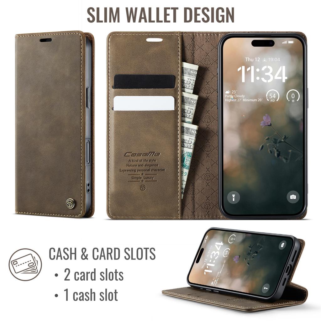 Suitable for iPhone 17 Pro card slot phone case, Samsung S25 ULTRA calf pattern leather case, A15 flip retro case