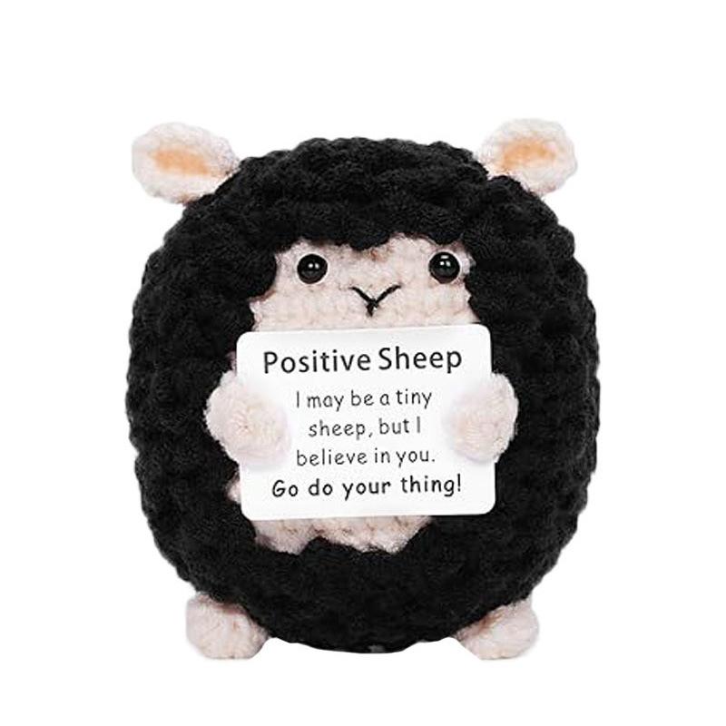 Funny Positive Energy Crochet Sheep Doll Pocket Hug Handmade Knitted Emotional Support Sheep Desktop Ornament Christmas Gifts
