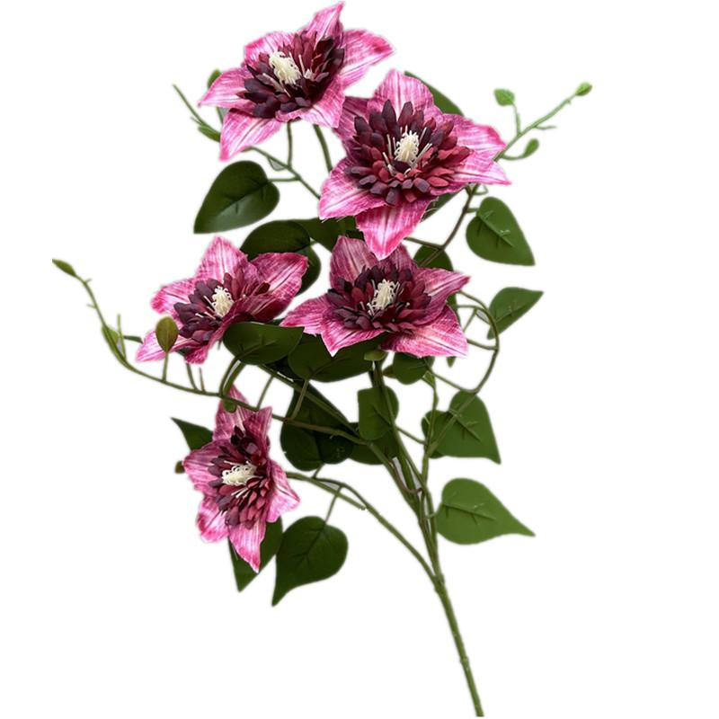Ein künstlicher Clematis-Blütenzweig 5 Blütenköpfe Simulierte Passionsblüte für Hochzeitsfeier Florale Dekoration