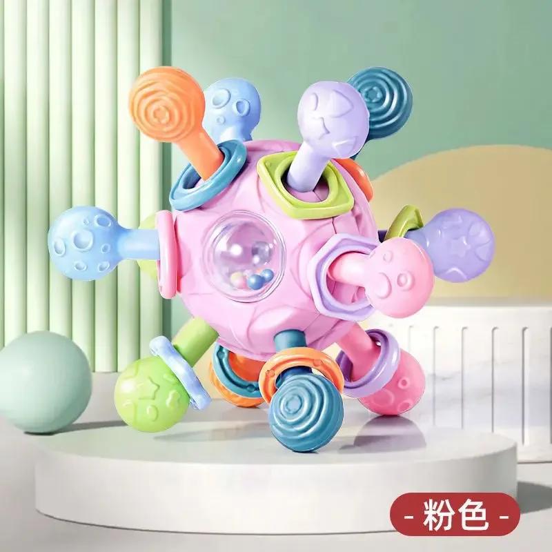 Baby Toys Rotating Rattle Ball Grasping Activity Baby Development Toy Silicone Rattles Baby Sensory Toys for Babies