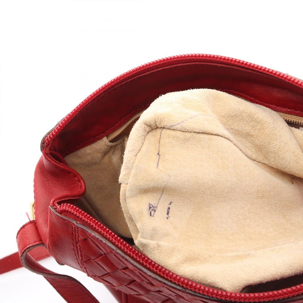Used BOTTEGA VENETA Intrecciato Shoulder Bag leather Red Used Women