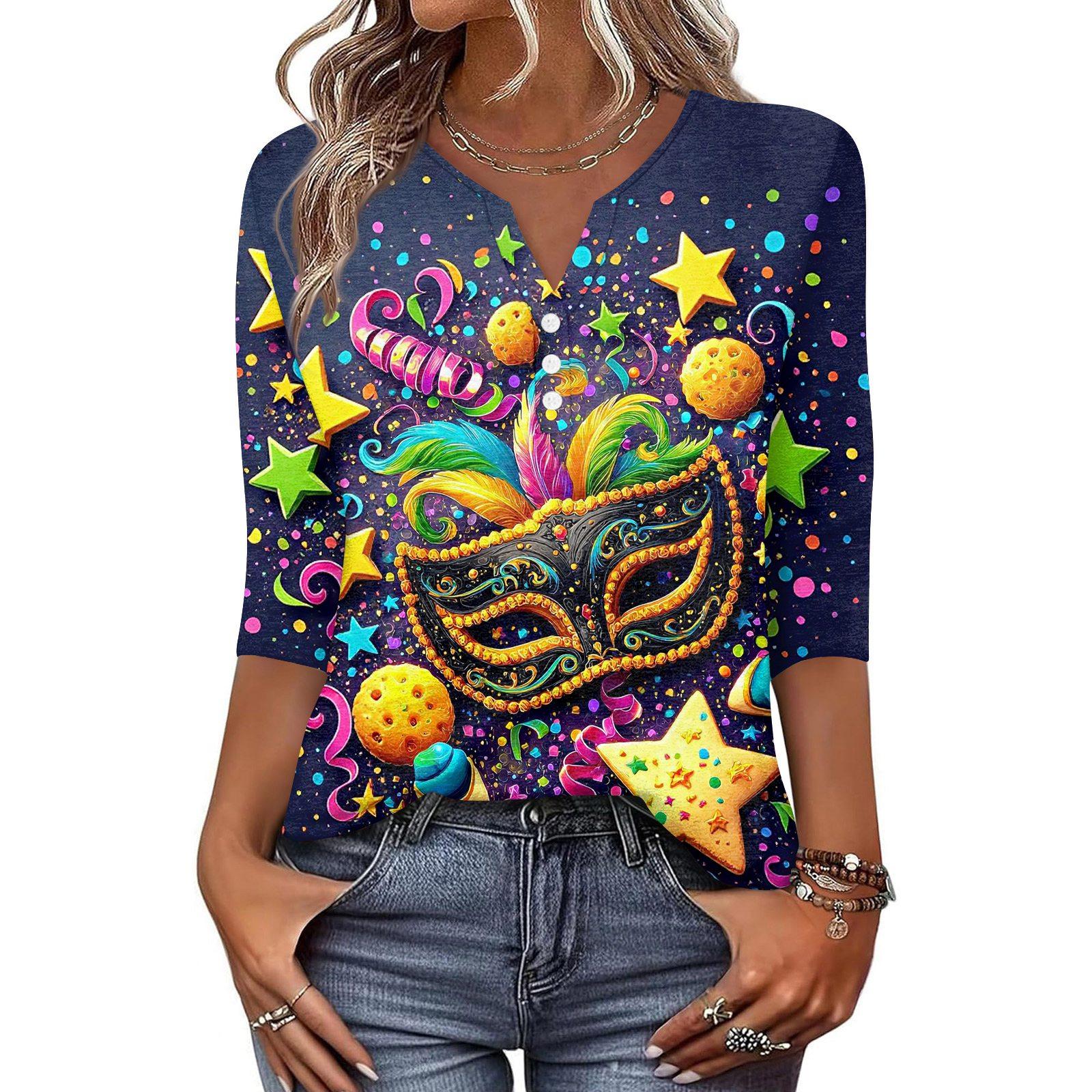 

Жен. Футболка С принтом Пуговицы Рукав 3/4 Повседневные Выходные Мода Классический Классический V-образный вырез Обычный Верх XL жёлтый