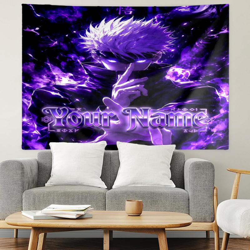 Personalized Name Gojo Satoru Tapestry, Wall Hanging Tapestry, Pattern Tapestry for Dorm Bedroom Living Room Wall Art Photography Backdrop