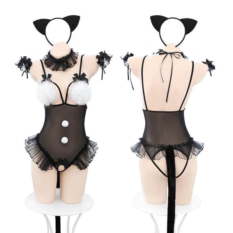Cute cat open crotch onesie suit sex uniform sex outfit passion clothes babe pure desire