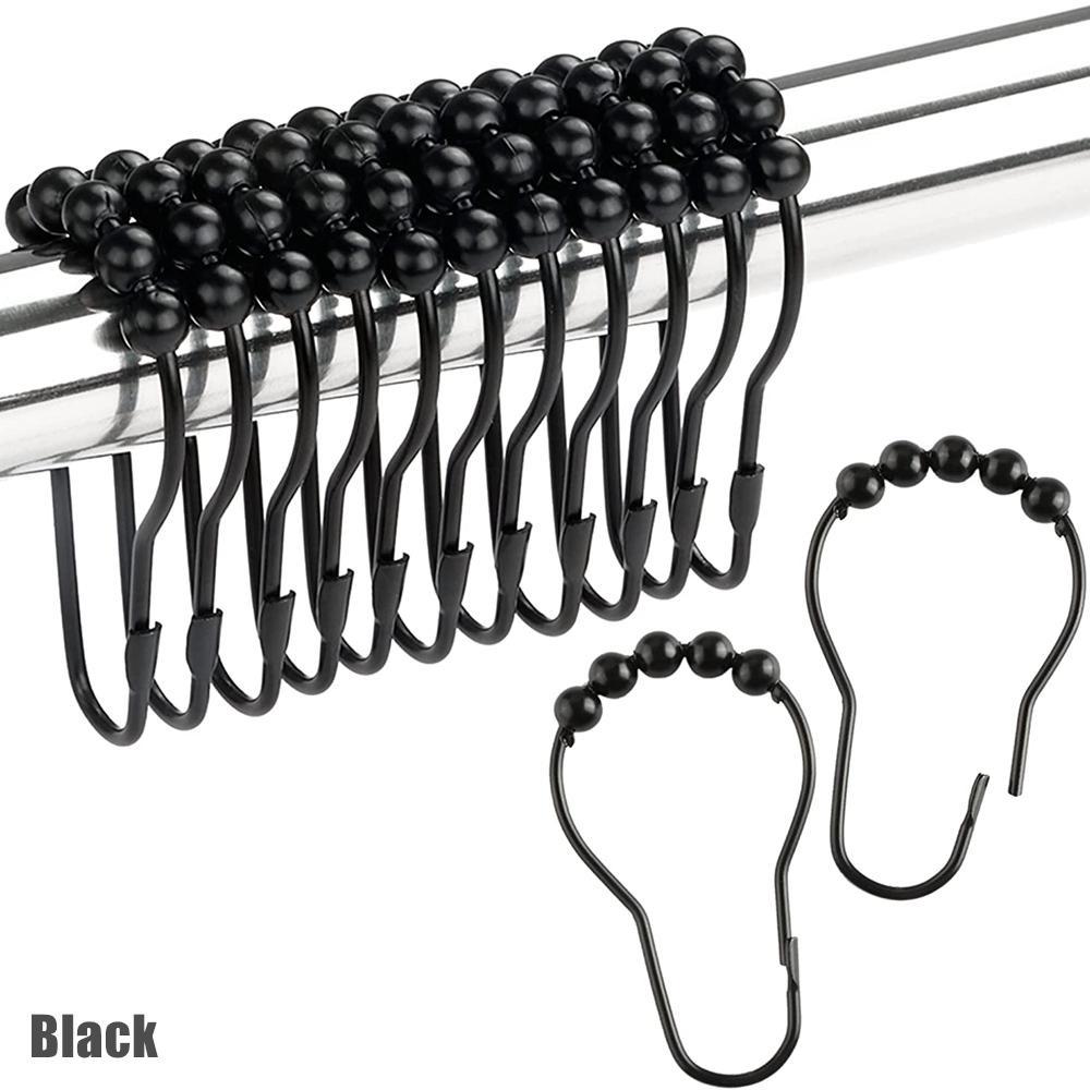 

12 шт./компл. крючки для душевой занавески кольцо из нержавеющей стали скользящие вешалки для душевой занавески противоскользящие роликовые аксессуары для ванной комнаты чёрный
